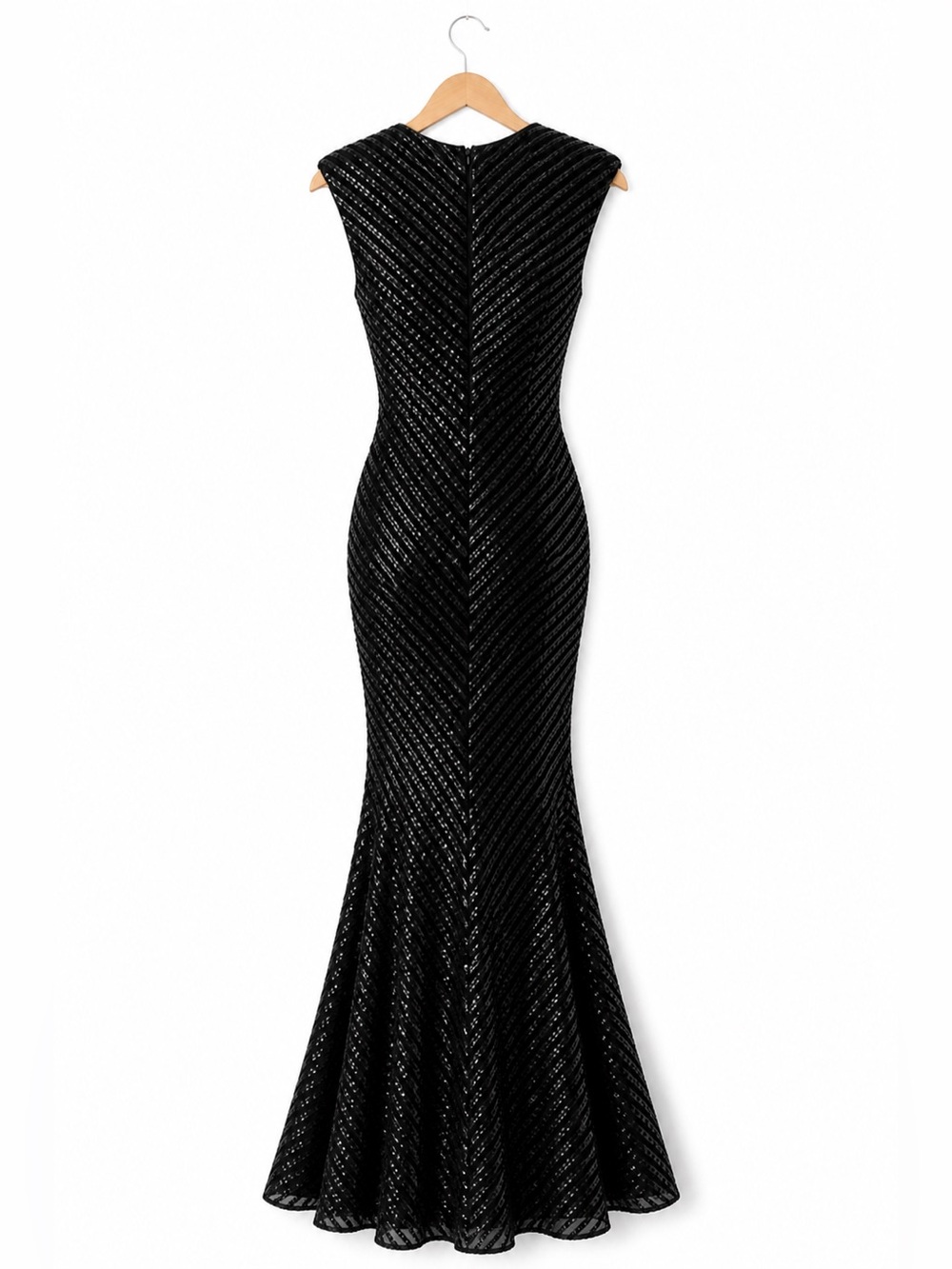 Black Sequin Mermaid Gown Mesh Plunge Formal Dress Size M NovaLuxe - Picture 5 of 6